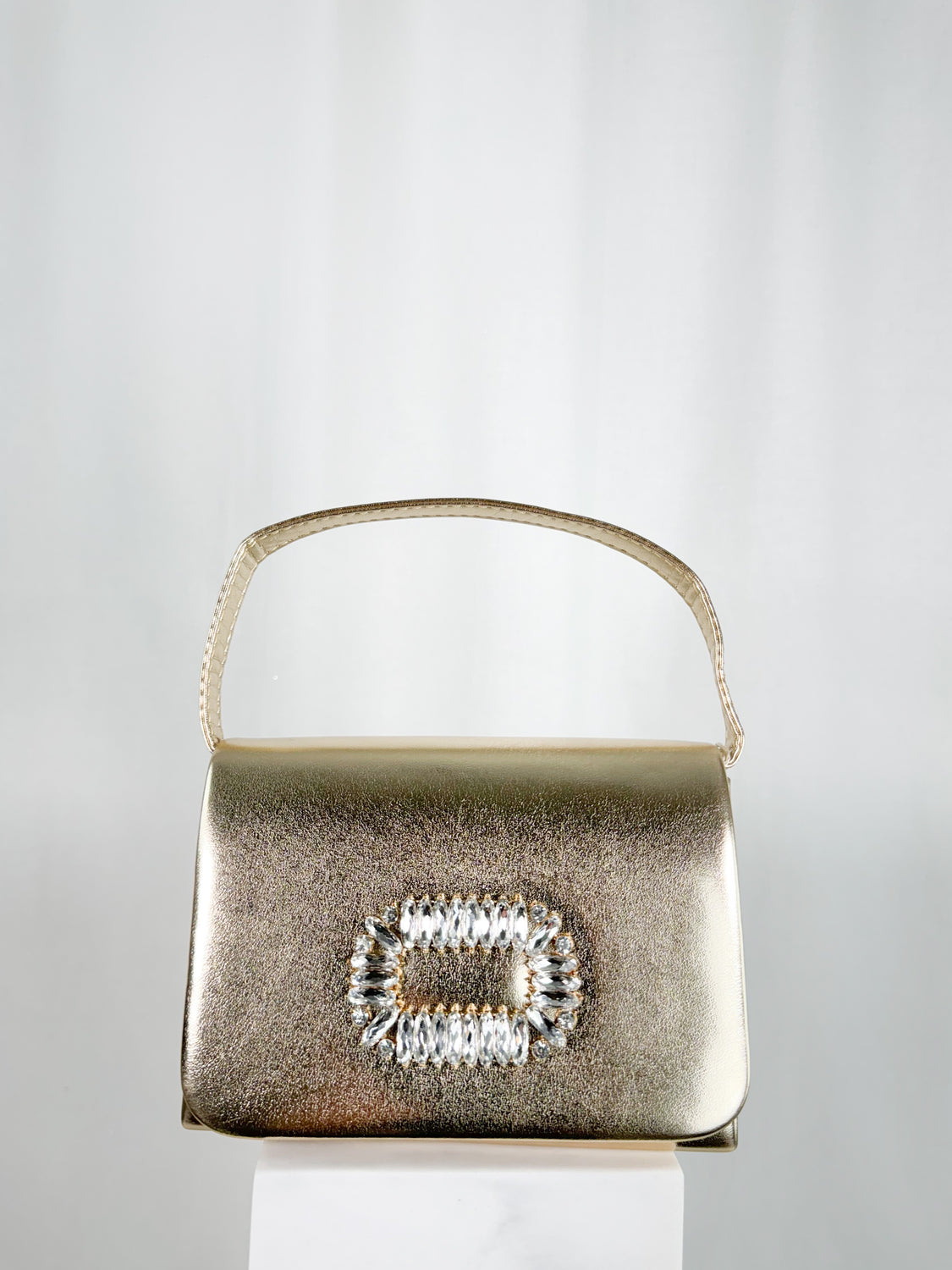 Top Handle Clutch Bag with Stone Detail - Gold