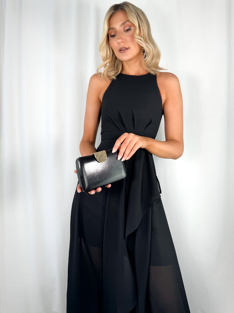 Clutch Bag with Pattern Buckle - Black
