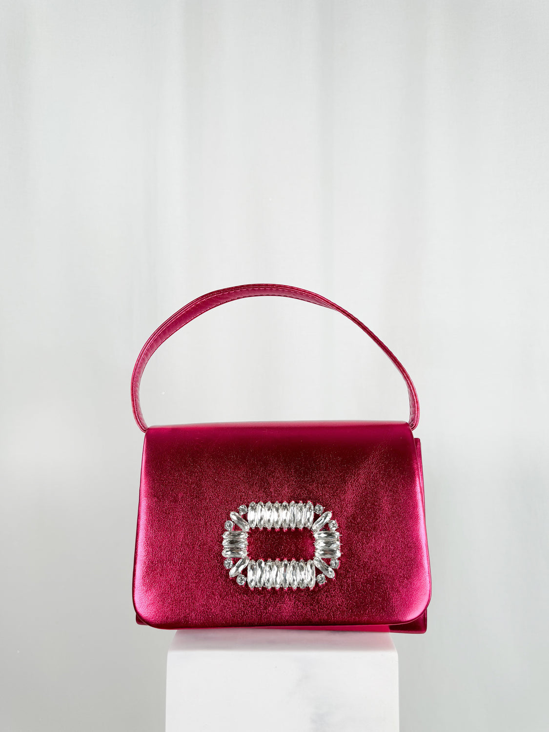 Top Handle Clutch Bag with Stone Detail - Fuchsia