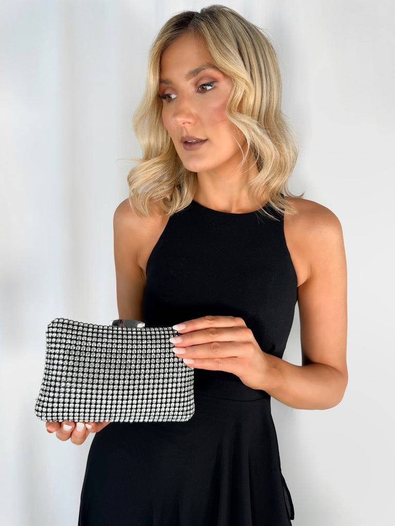 Clutch Bag with Silver Stones - Black
