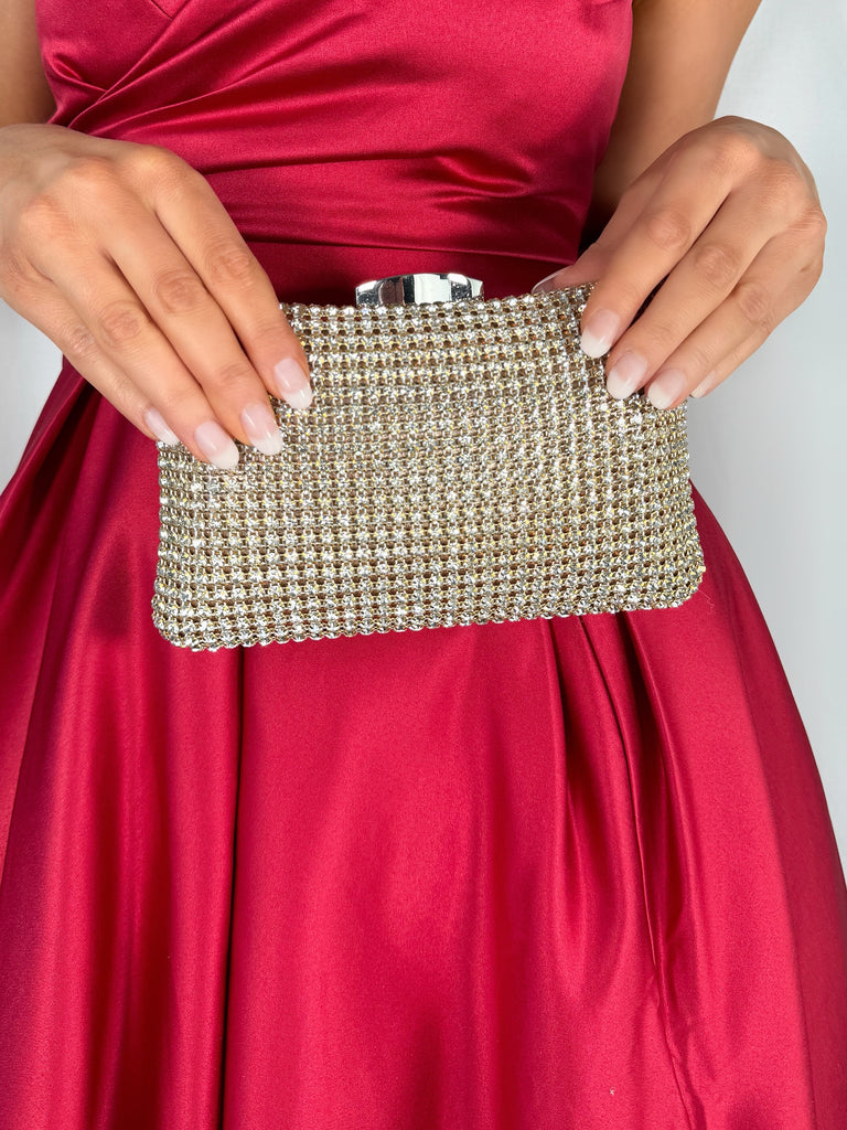 Clutch Bag with Silver Stones - Gold