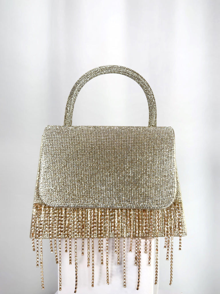 Fringe Top Handle Bag - Gold