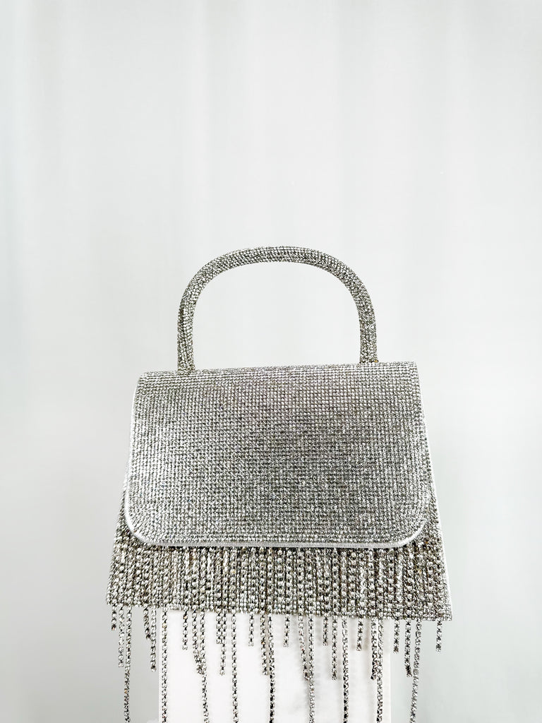 Fringe Top Handle Bag - Silver