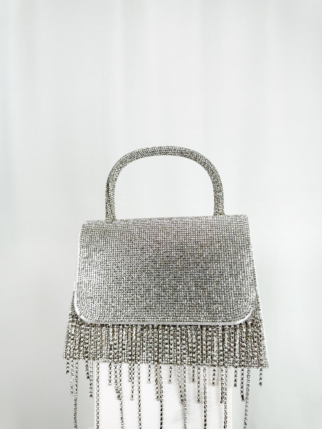 Fringe Top Handle Bag - Silver