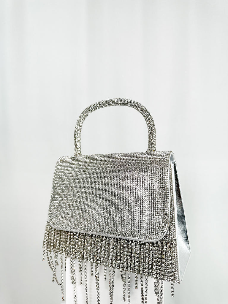 Fringe Top Handle Bag - Silver