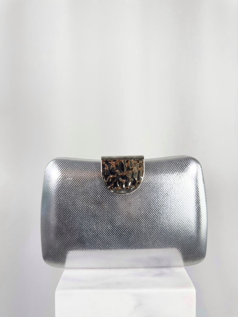 Clutch Bag with Pattern Buckle - Silver