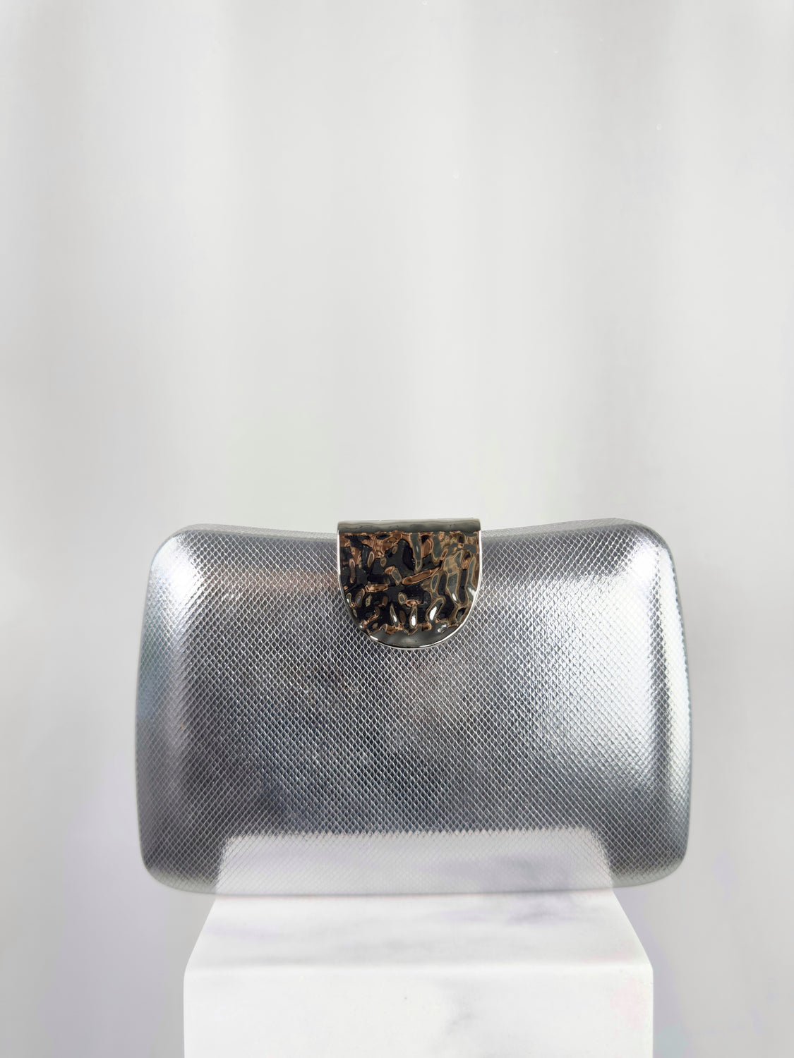Clutch Bag with Pattern Buckle - Silver