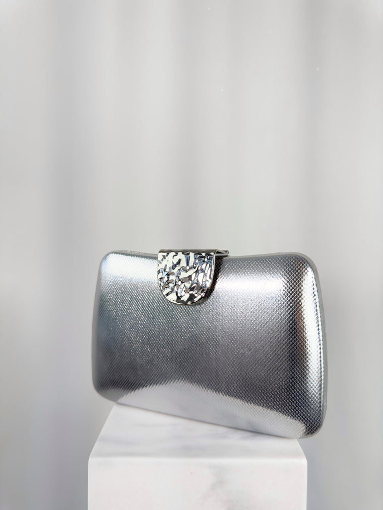 Clutch Bag with Pattern Buckle - Silver