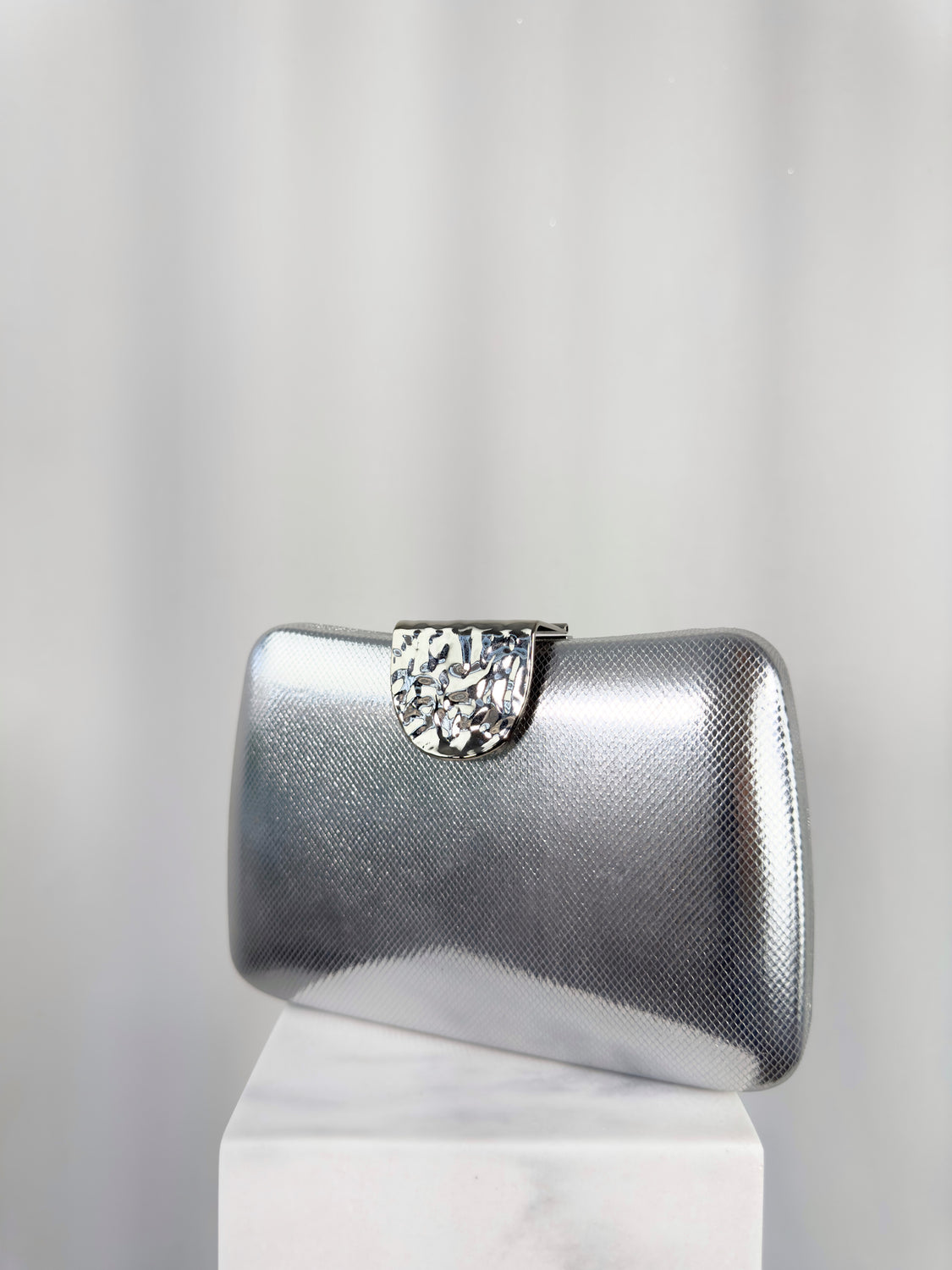 Clutch Bag with Pattern Buckle - Silver
