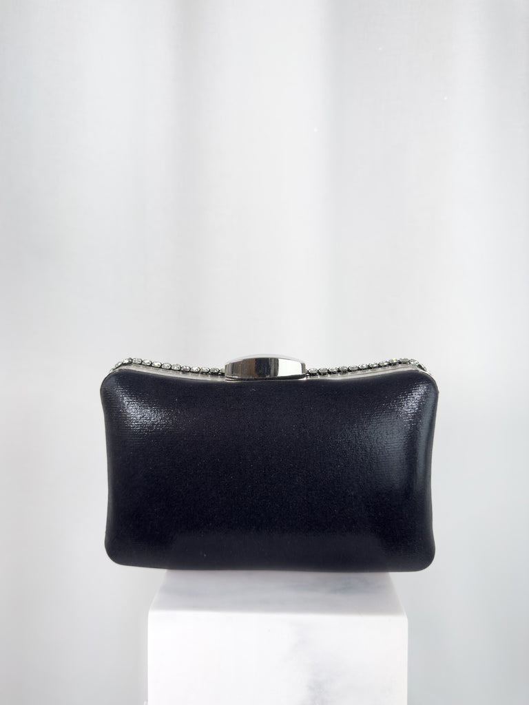 Clutch Bag with Silver Stones - Black