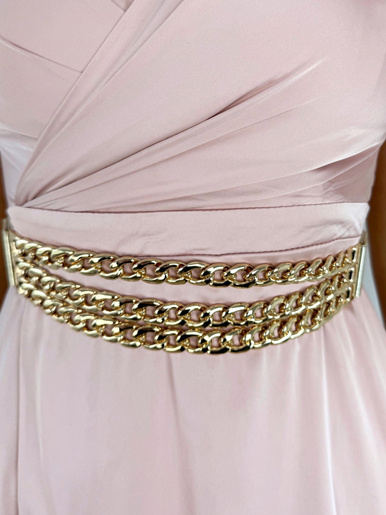 Gold Elastic Waist Belt with Gold Chains