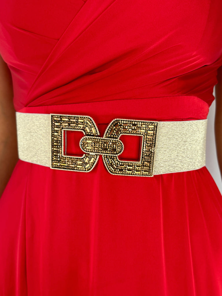Jess Gold Elastic Waist Belt with Gold Stones Buckle