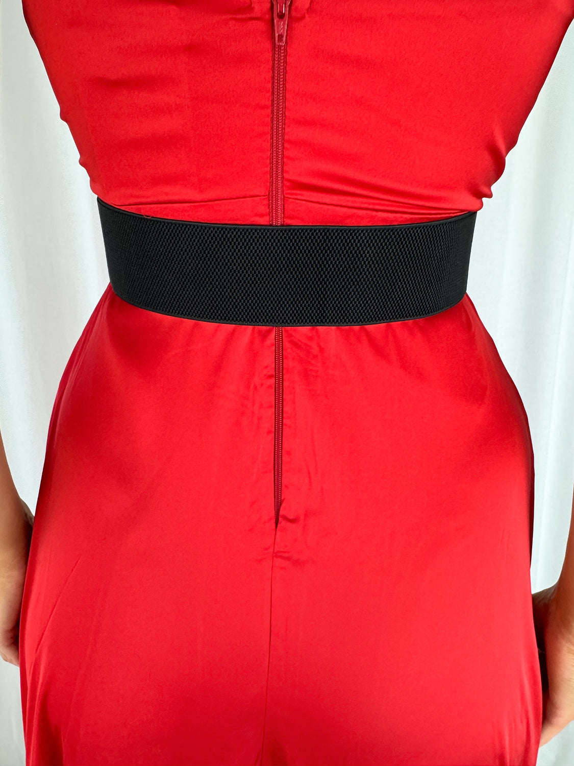 Jess Black Elastic Waist Belt with Silver Stones Buckle