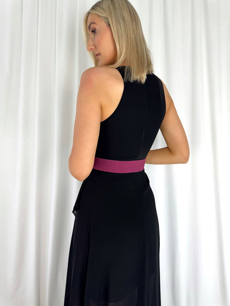 Anne Elastic Waist Belt with Square Buckle with Stones - Fuchsia
