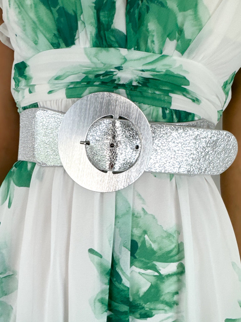 Bella Round Metal Buckle Belt - Silver