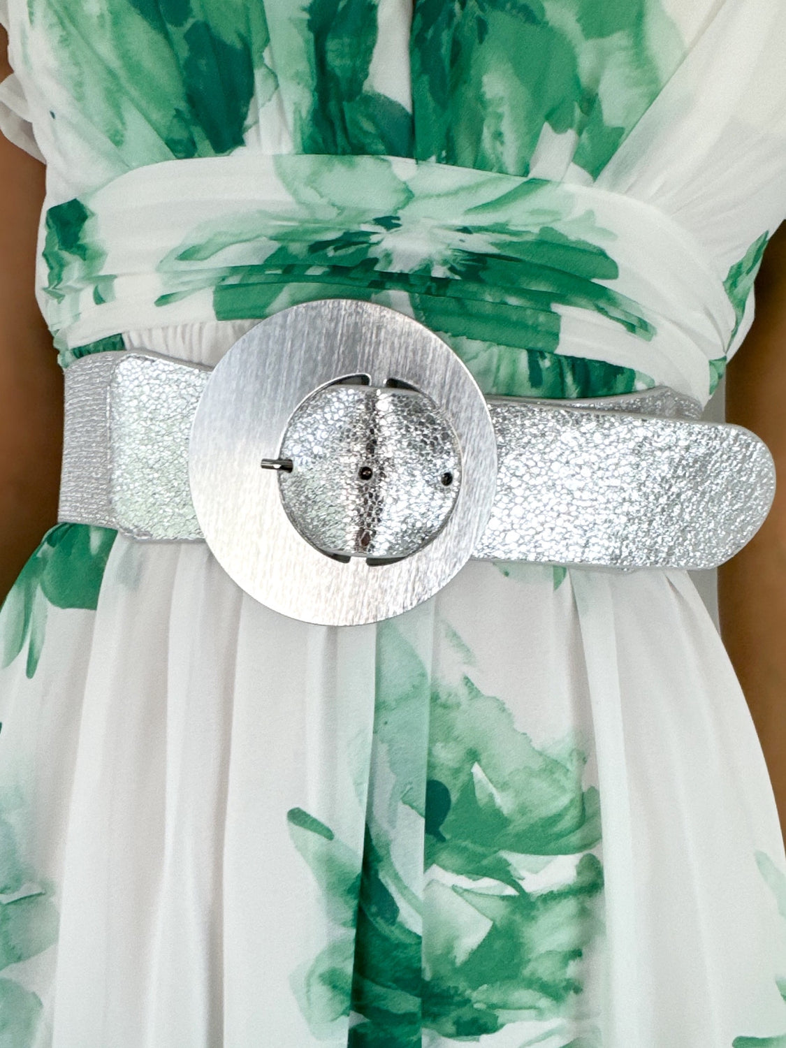 Bella Round Metal Buckle Belt - Silver