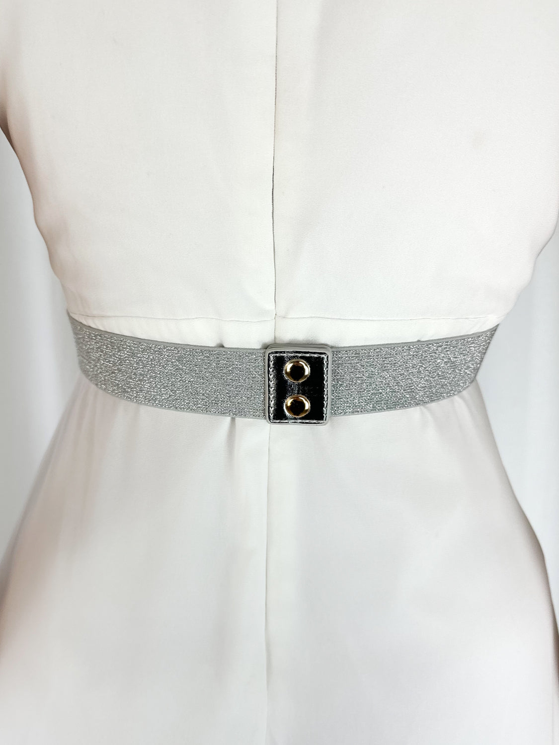 Silver Elastic Waist Belt with Gold Chains