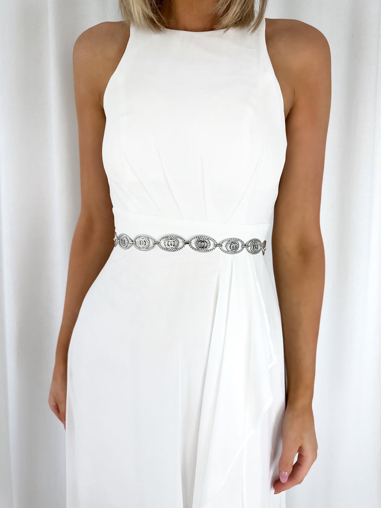 Anne Silver Belt with Metal Design Chain