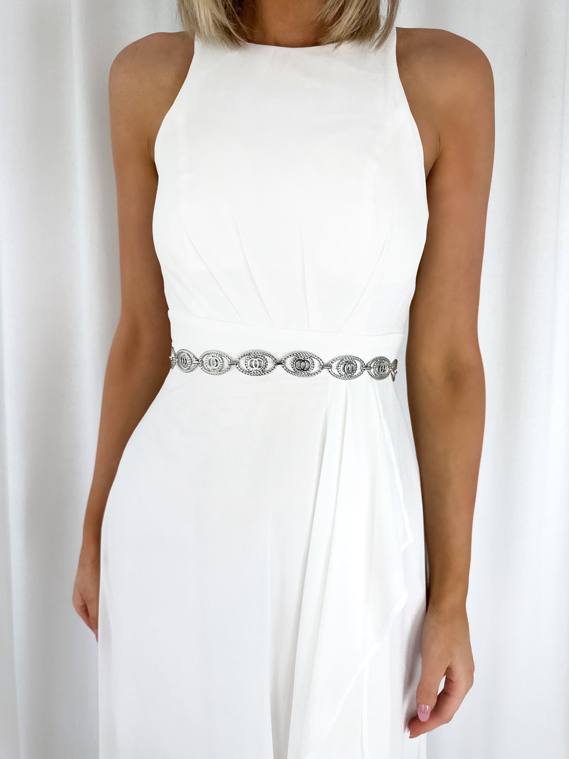 Anne Silver Belt with Metal Design Chain