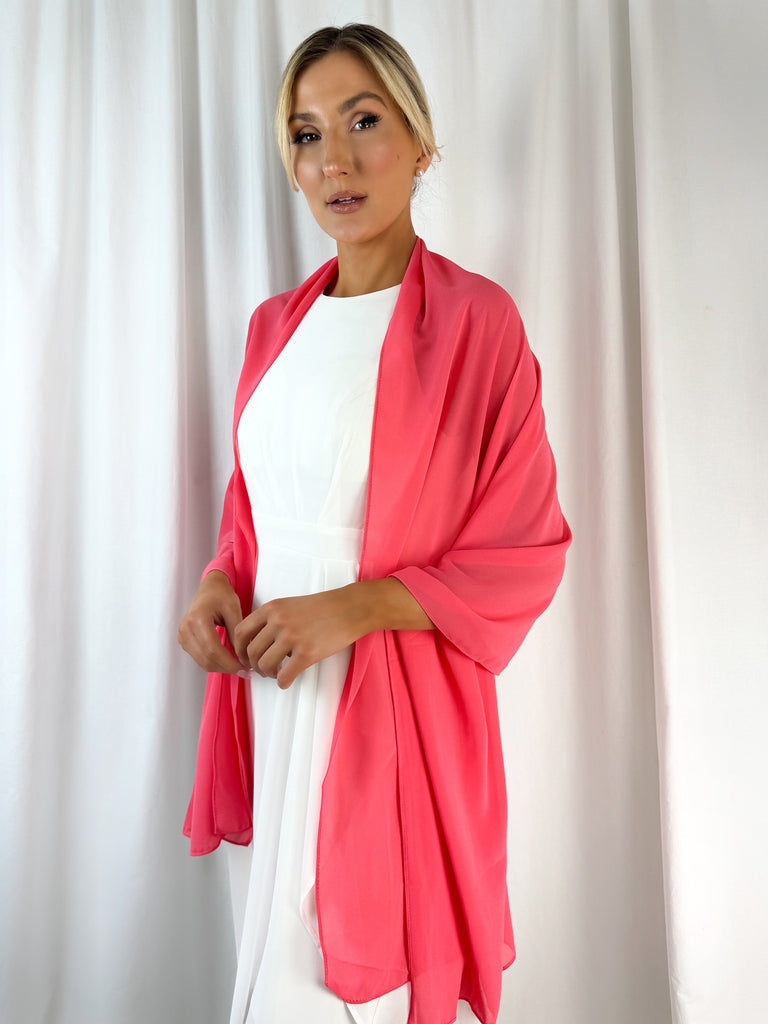 Chiffon Wrap Wedding Scarf - Coral