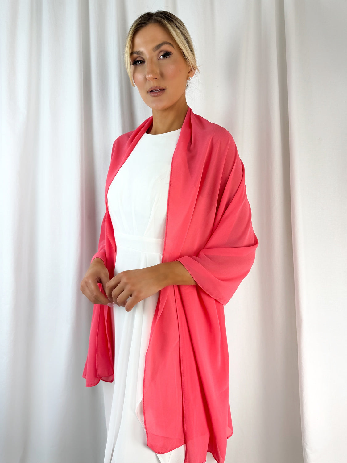 Chiffon Wrap Wedding Scarf - Coral