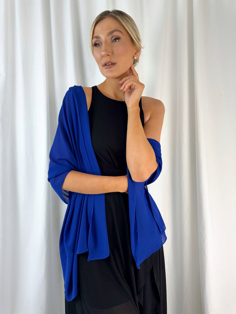 Chiffon Wrap Wedding Scarf - Cobalt