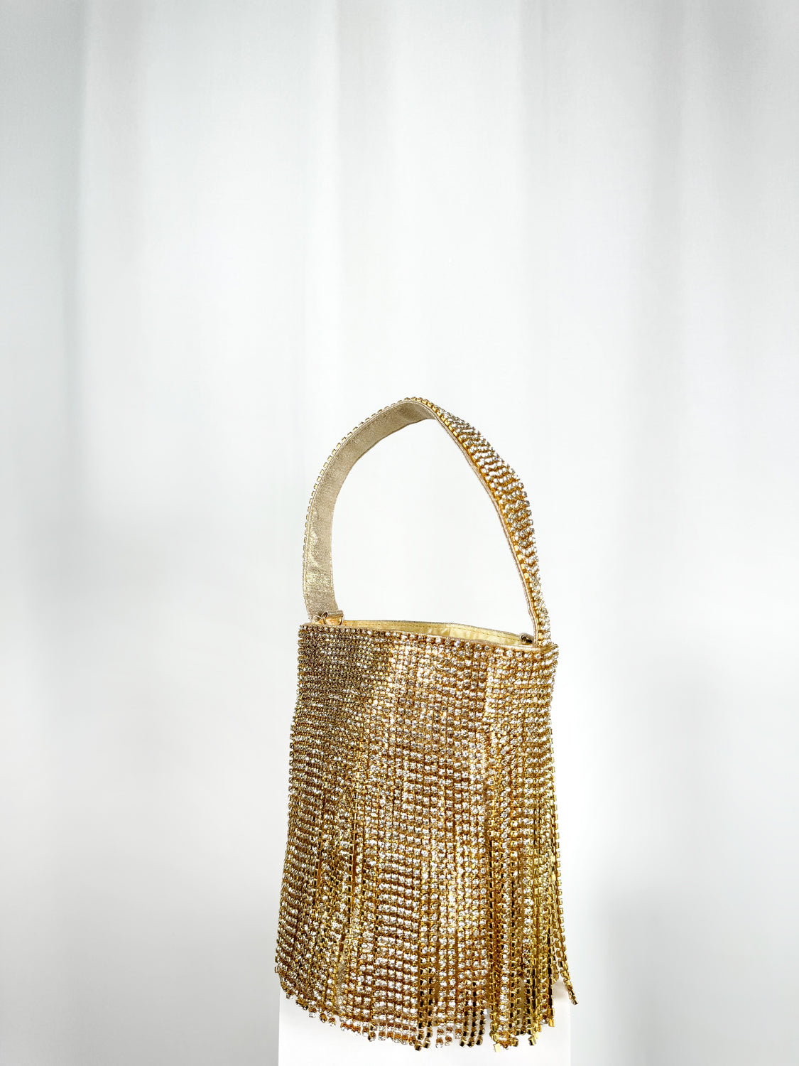 Fringe Top Handle Bag with Small Stones - Gold