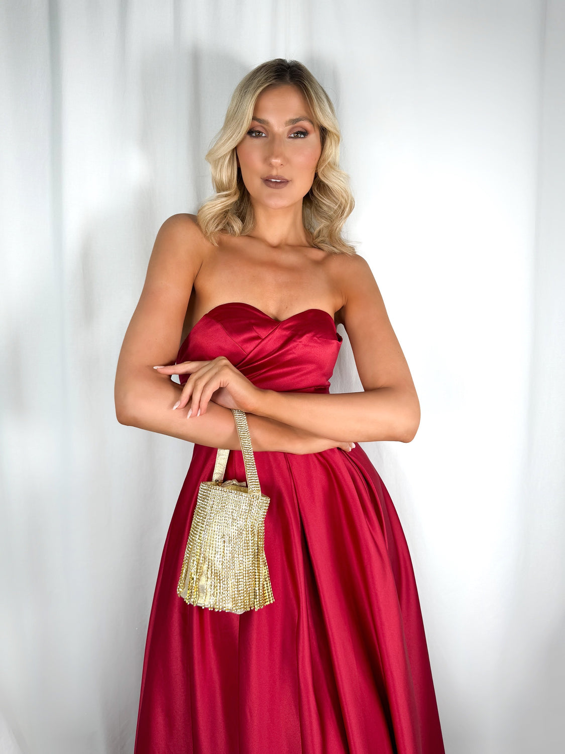 Fringe Top Handle Bag with Small Stones - Gold