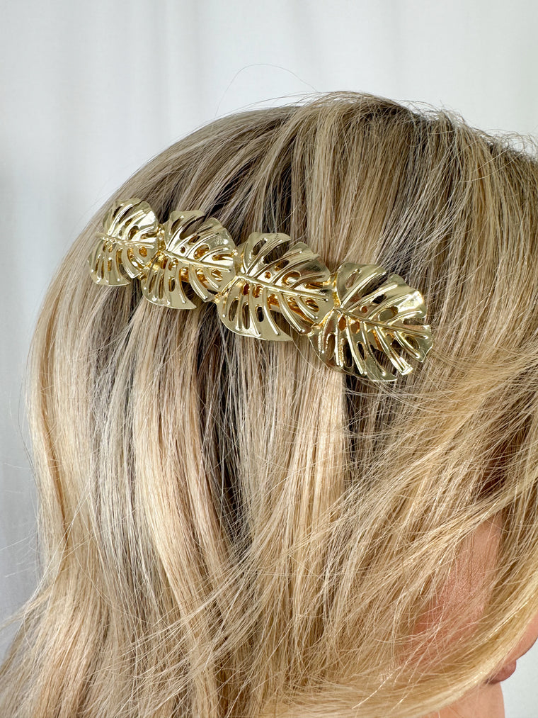 Gold Hair Clip with Four Leaves